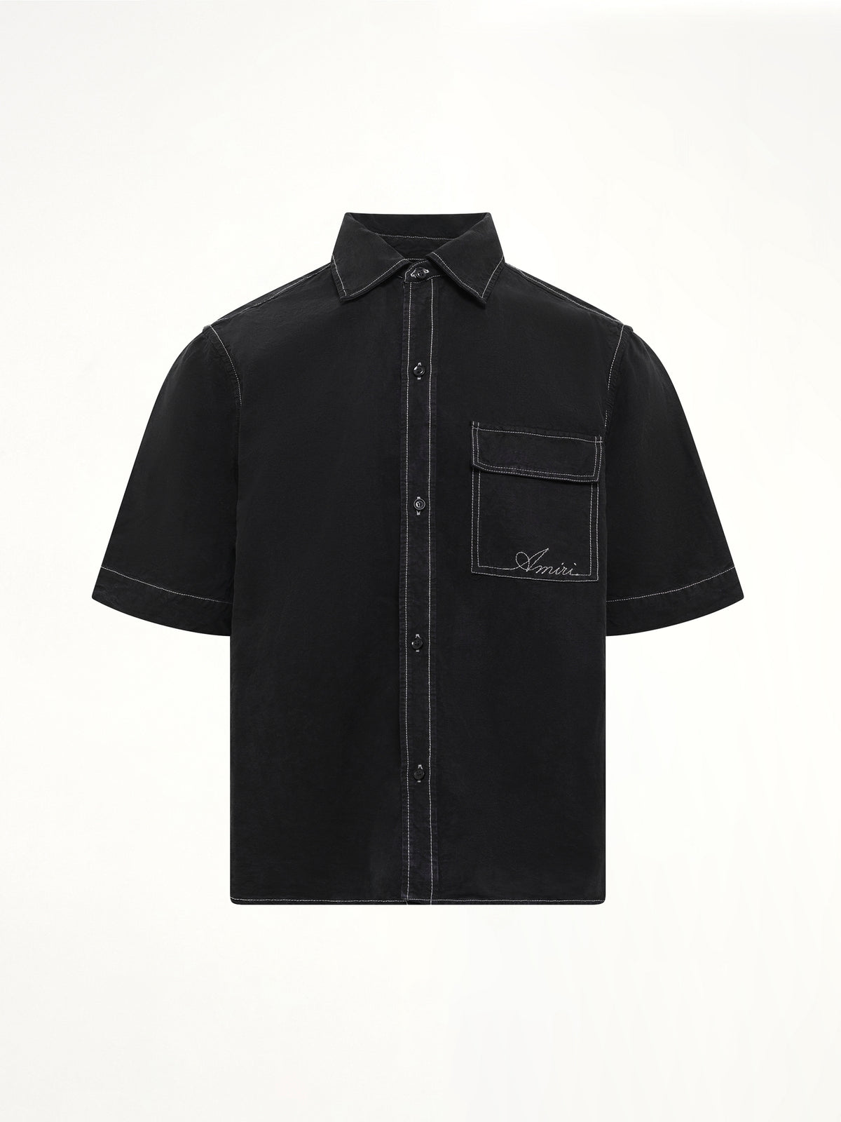 Script Linen Pocket Shirt in Black