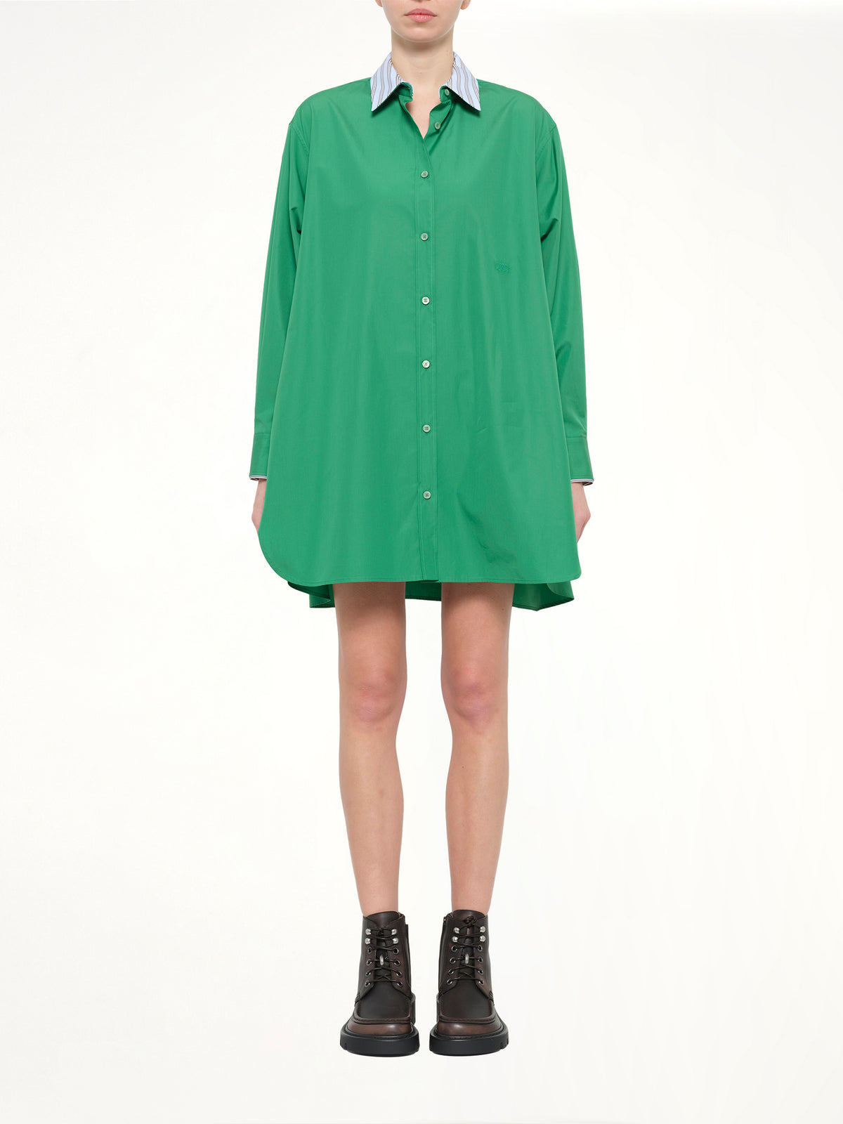 Cotton Poplin Shirt Dress in Green