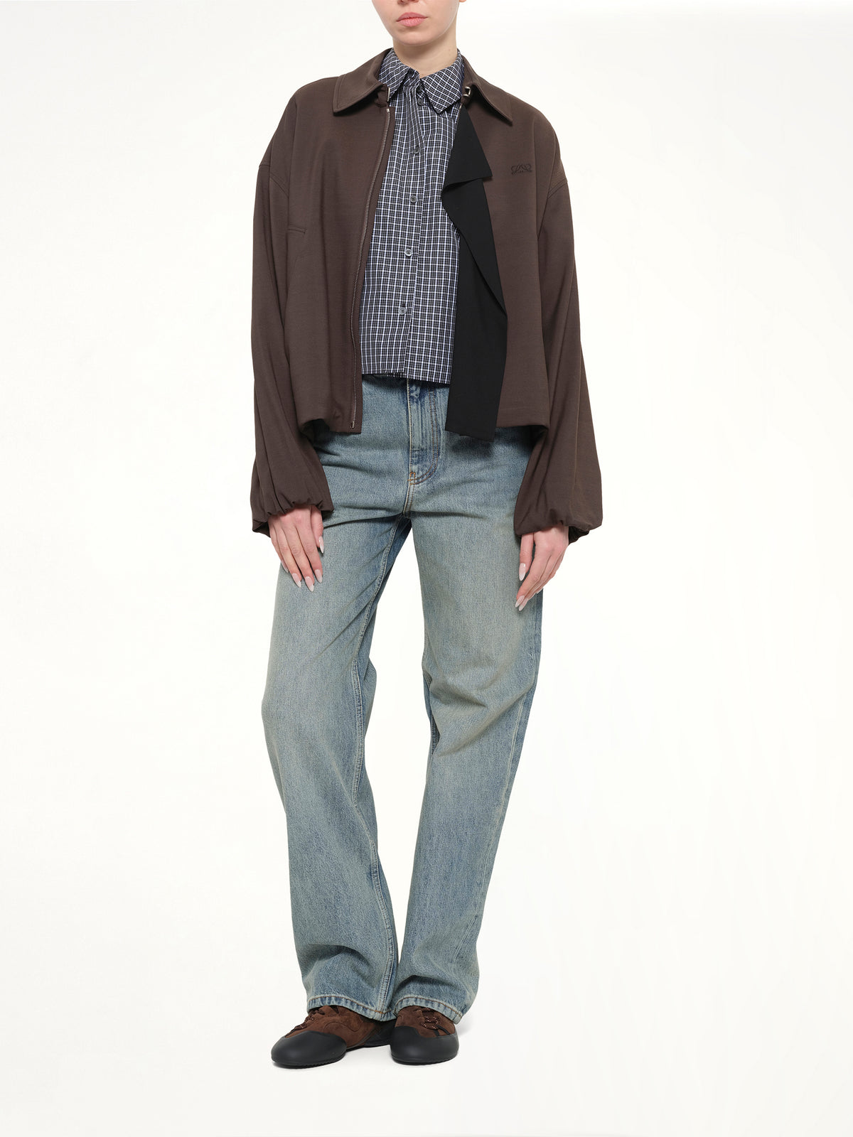 Fluid Viscose & Wool Jacket in Brown