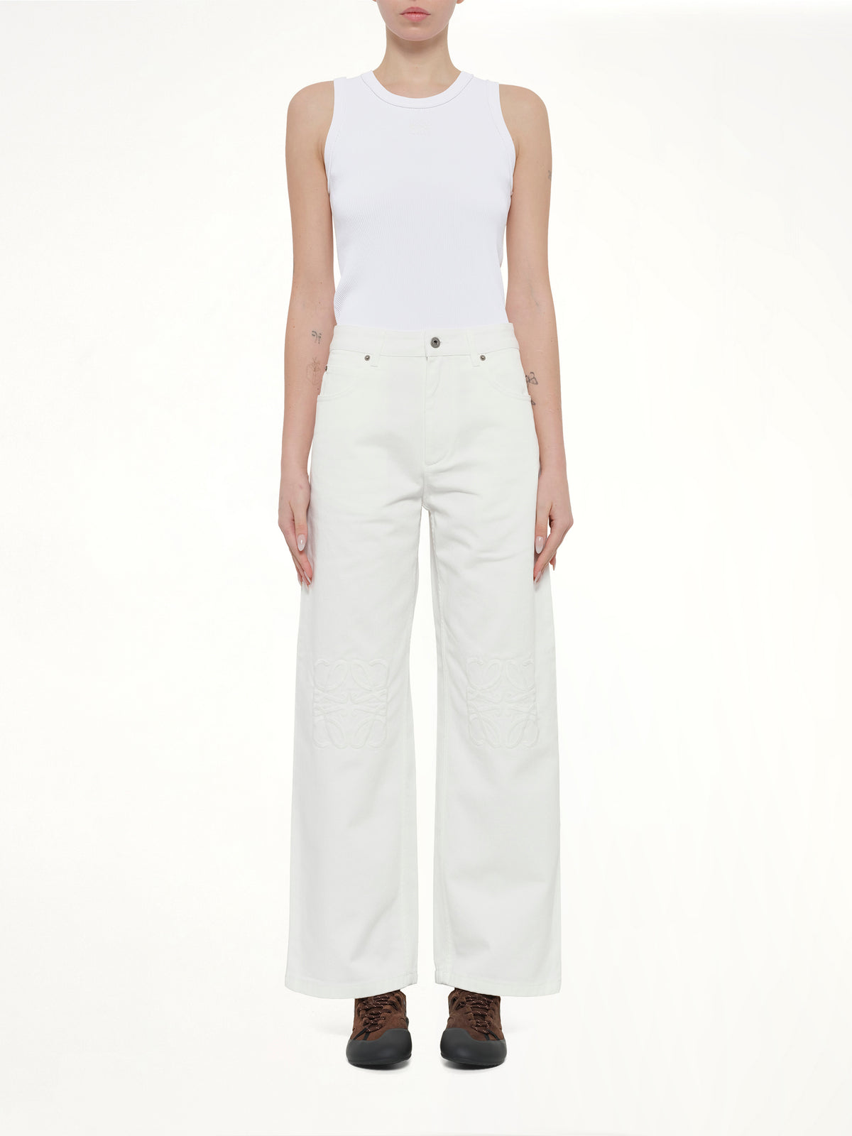 Tonal Anagram Baggy Jeans AF in White