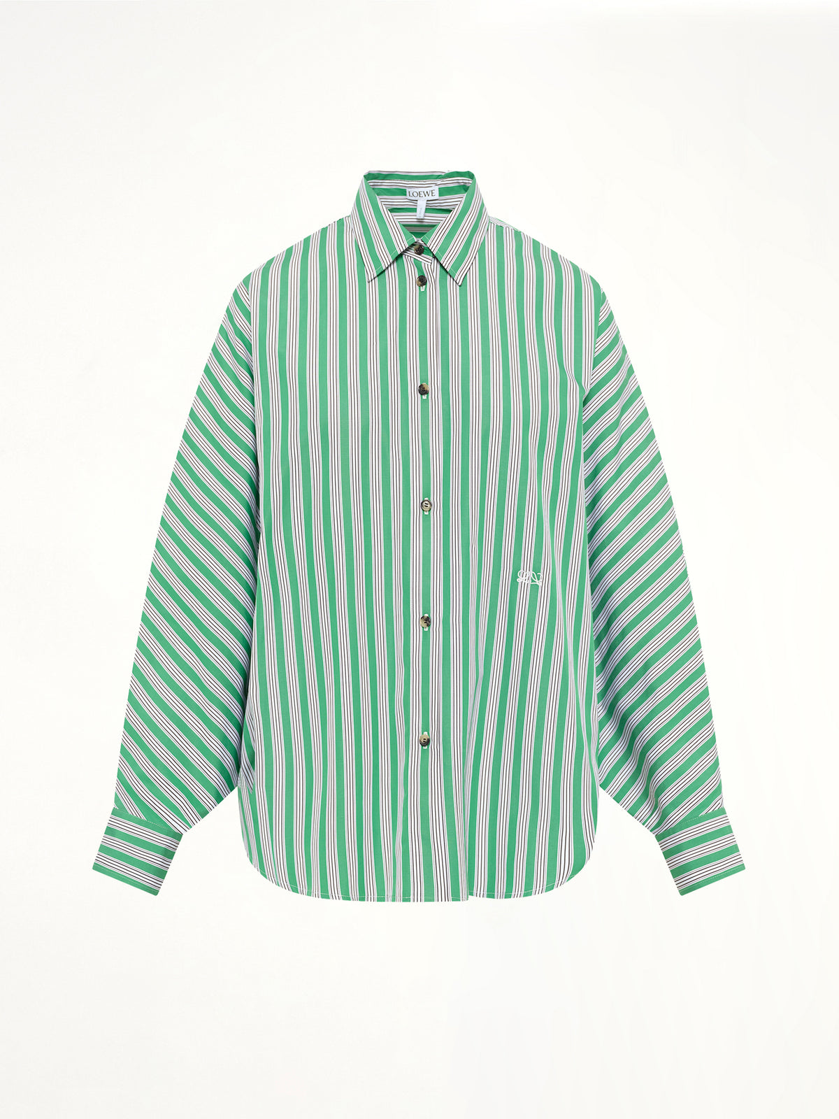 Striped Cotton Poplin Shirt in Green/White