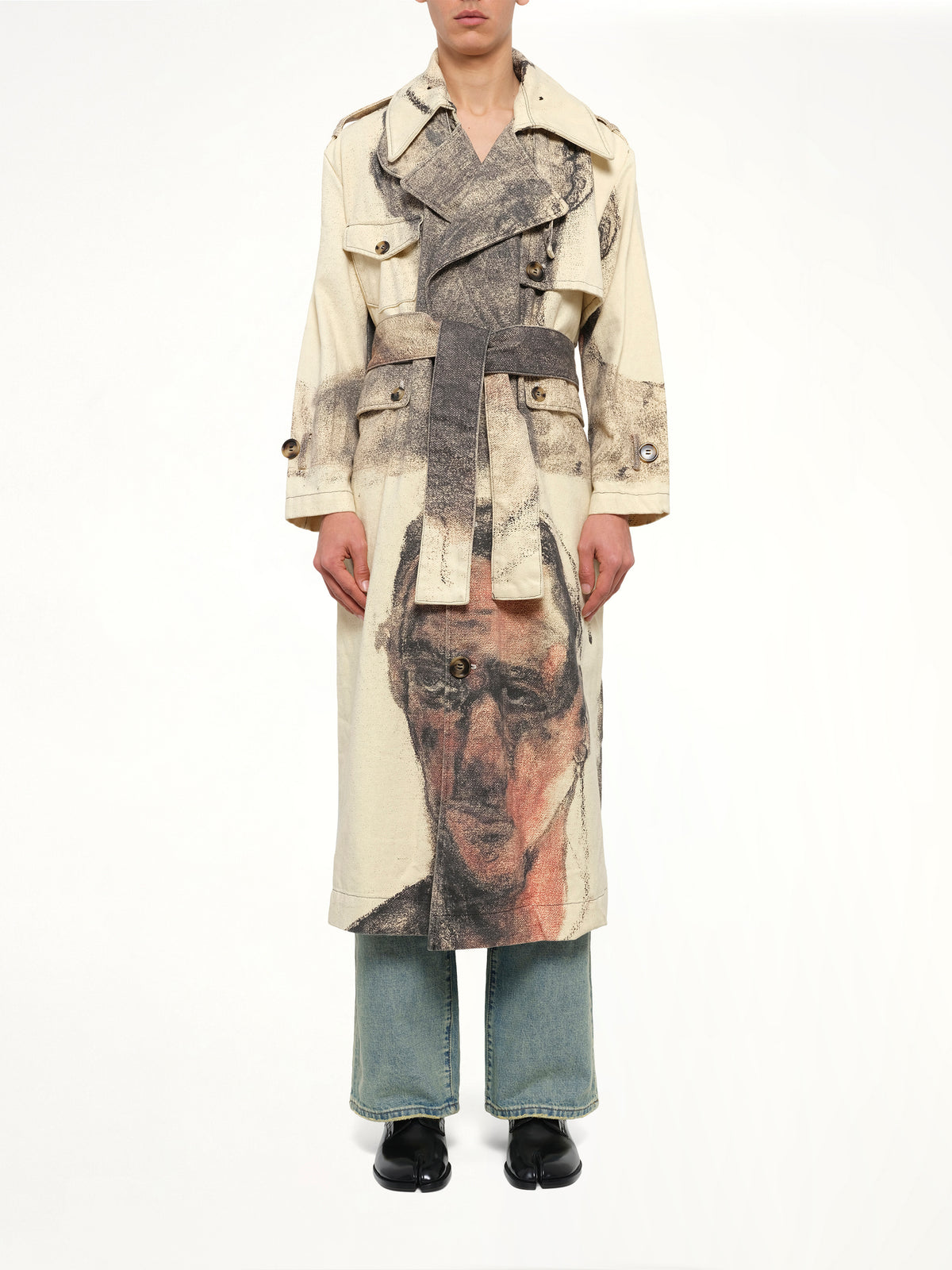 Sketched Faced Trench Coat in Cream