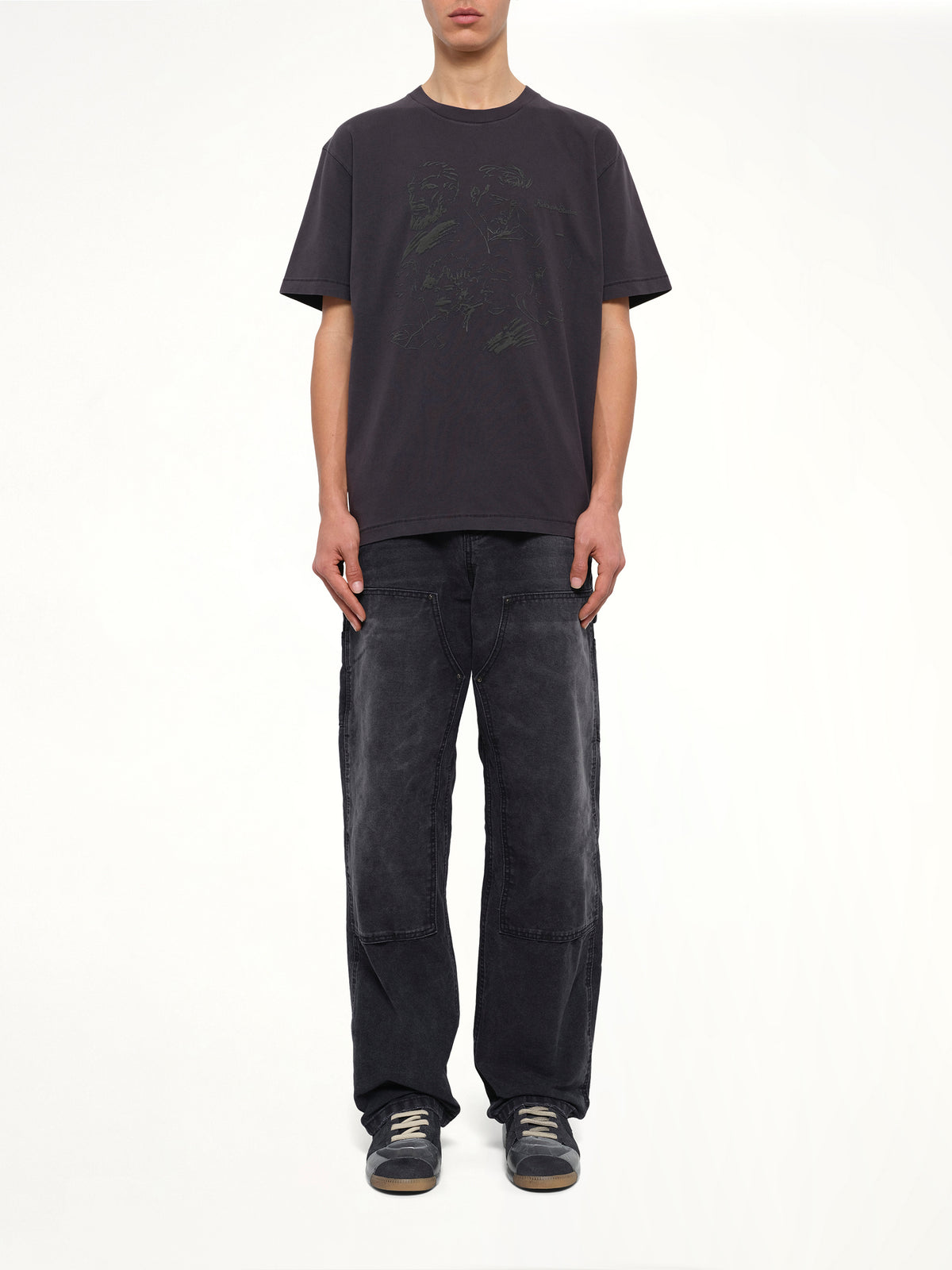 Sketched Faces T-Shirt in Washed Black