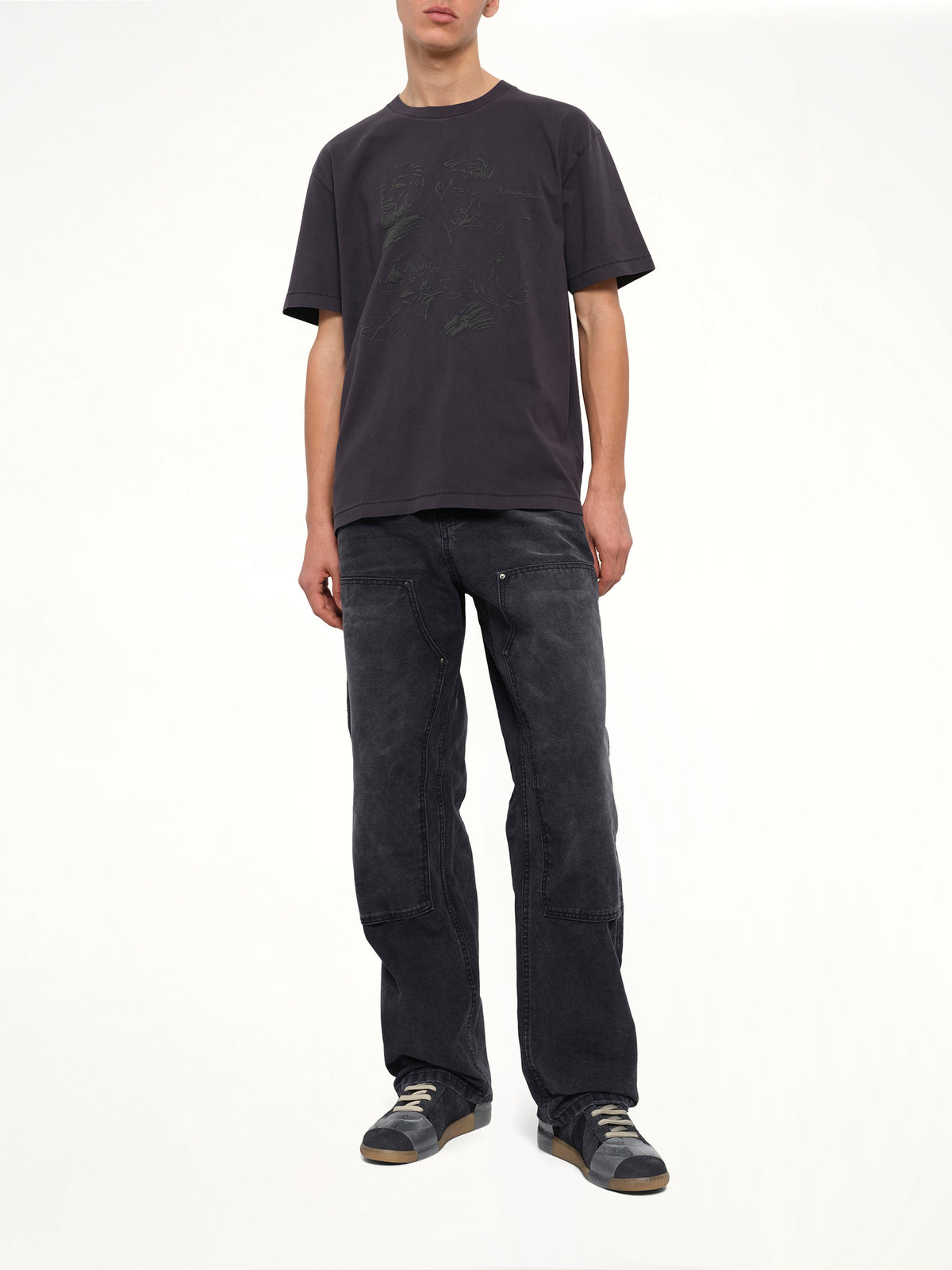 Sketched Faces T-Shirt in Washed Black
