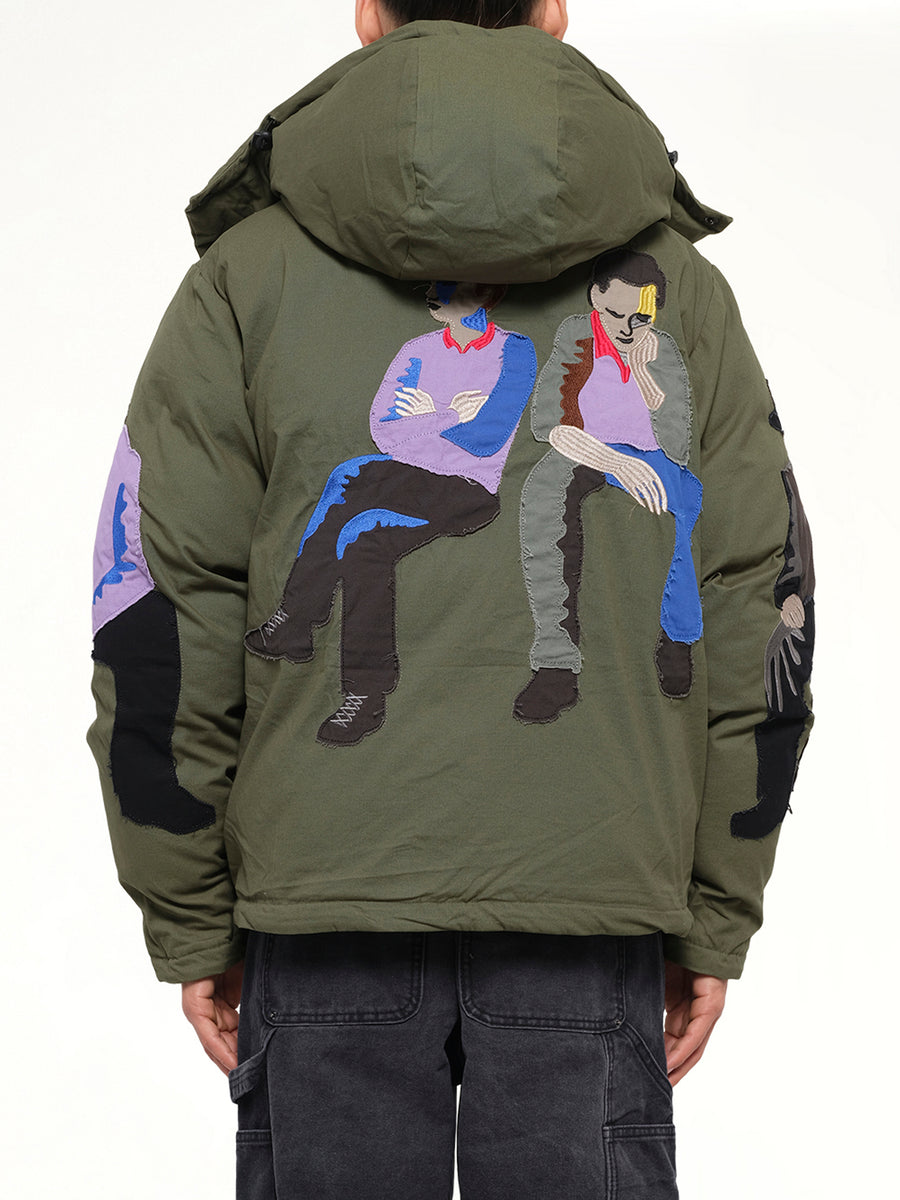 Subway Car Patchwork Puffer in Green
