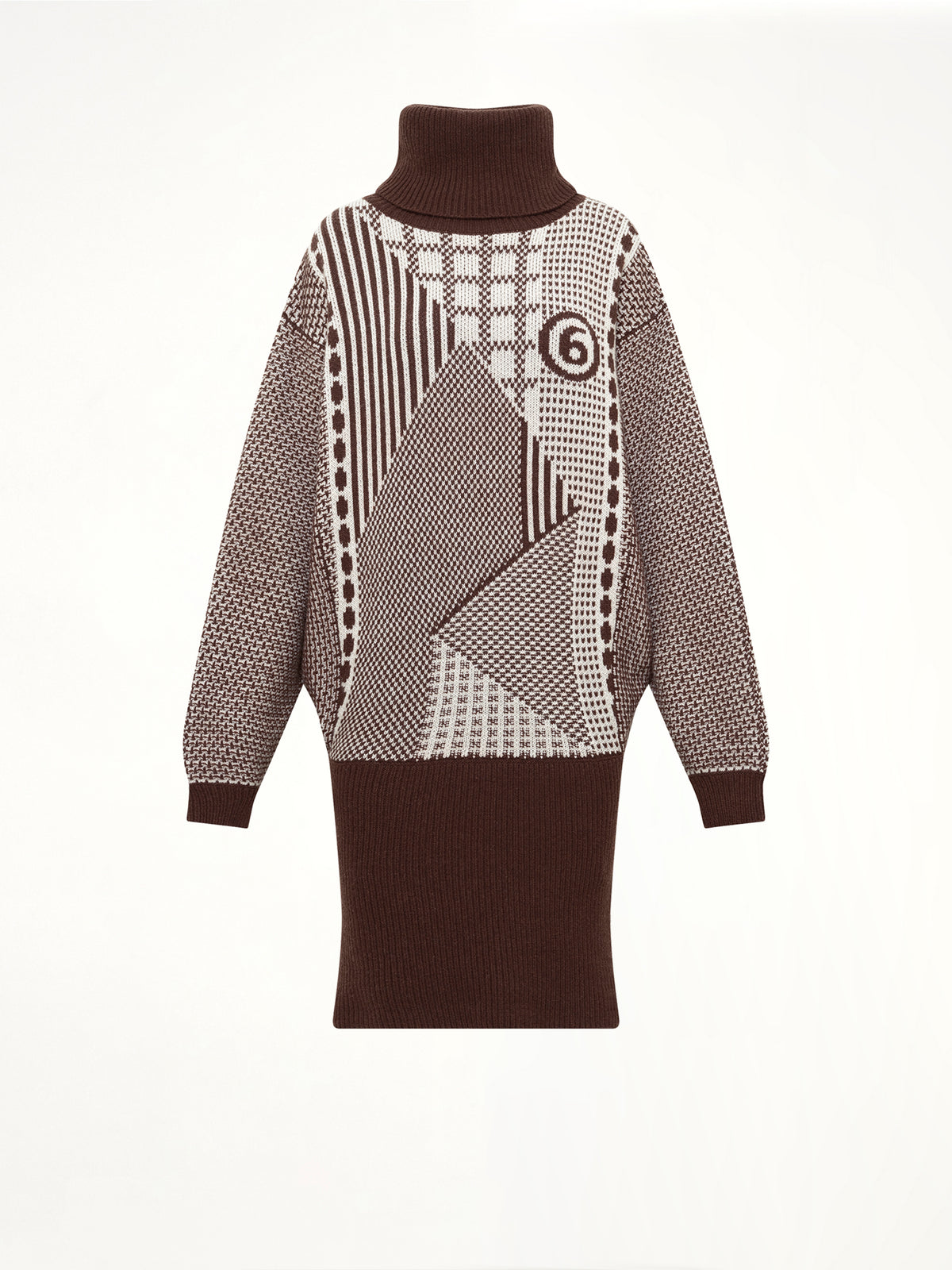 Knitted Mini Dress in Brown/Off White