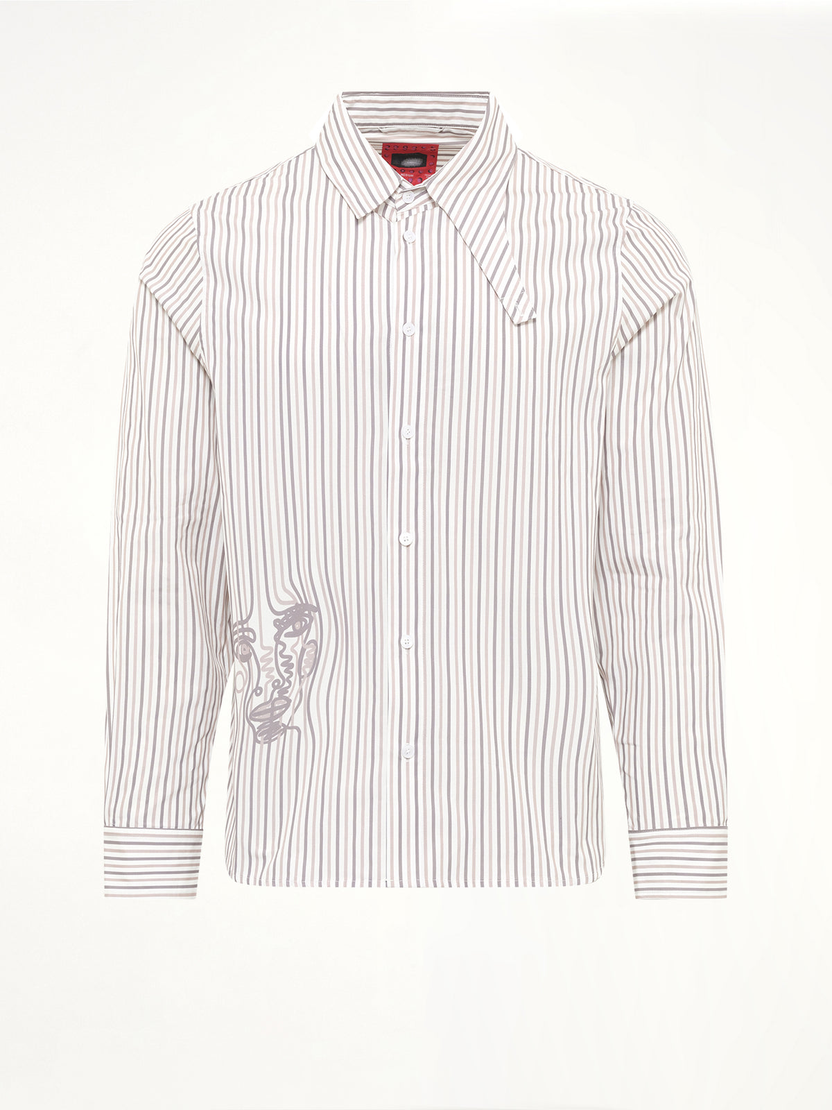 Striped Face Button Up Shirt in White