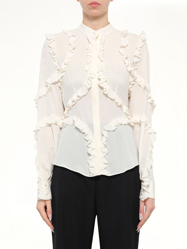 Ruffle Long Sleeve Shirt in White