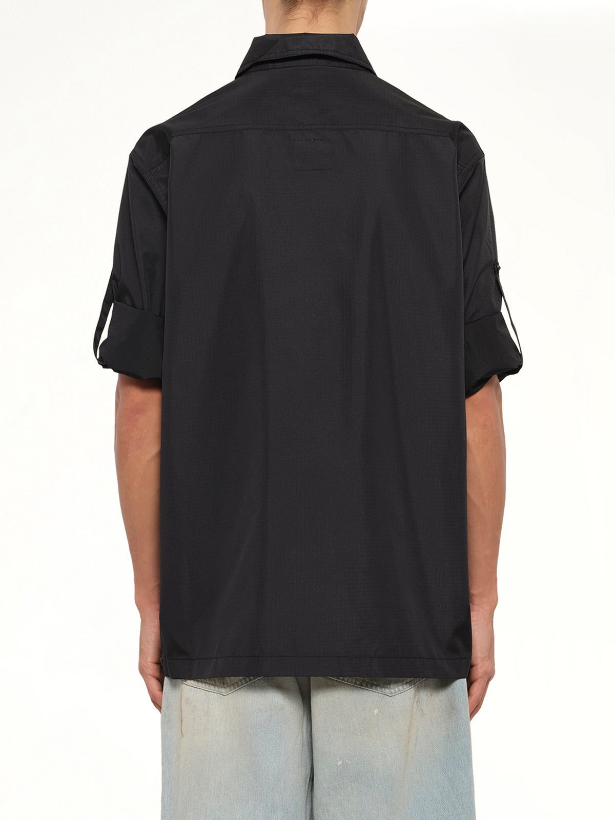Non Down Military Button Slit Shirt in Black