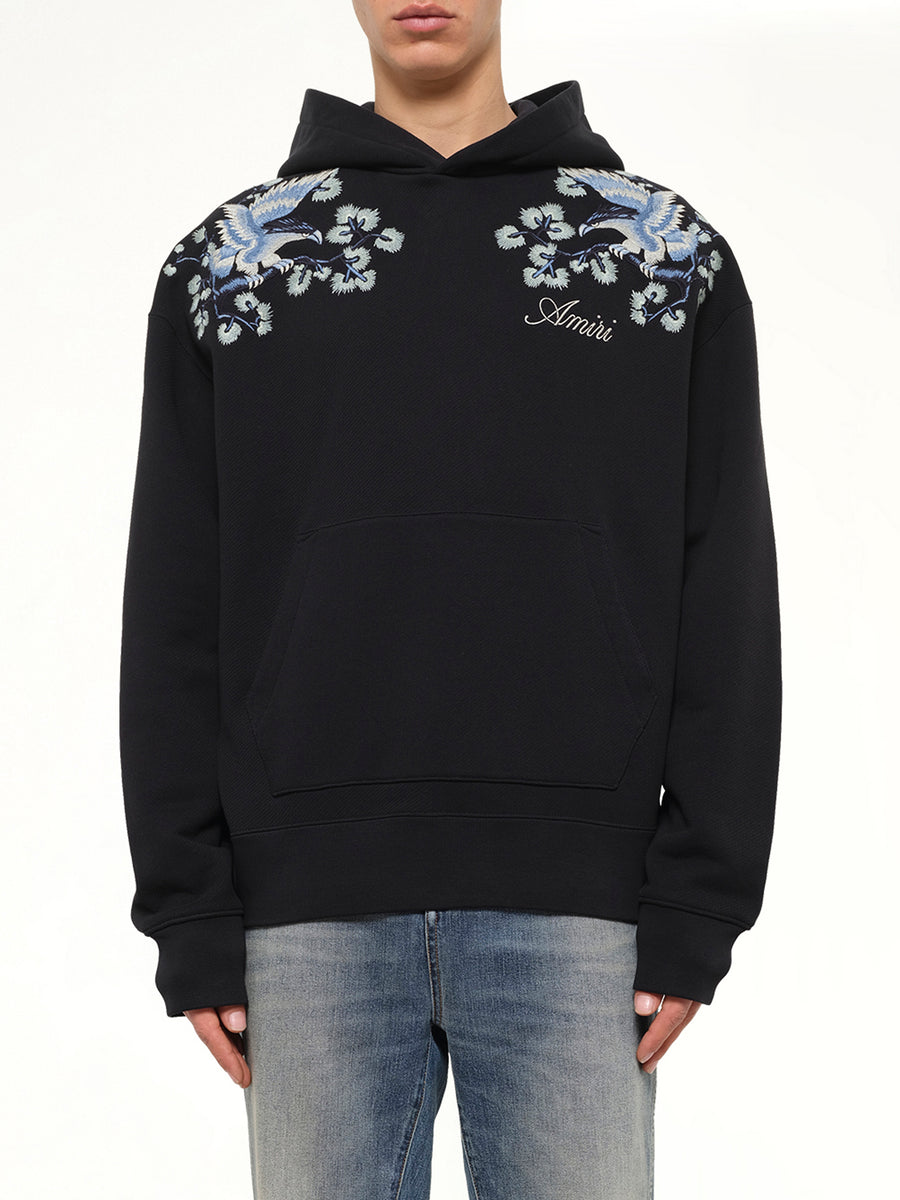 Floral Embroidered Hoodie in Black