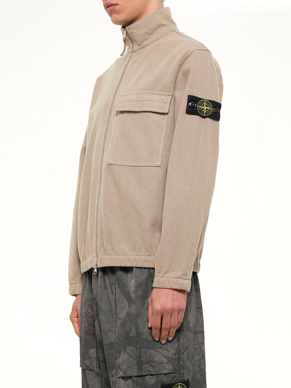 1200033 Nylon Zip-Up Shirt in Biscuit