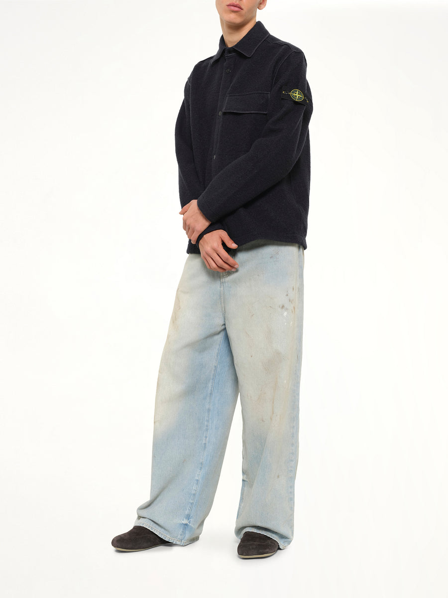 1200034 Wool Boucle Shirt in Navy Blue
