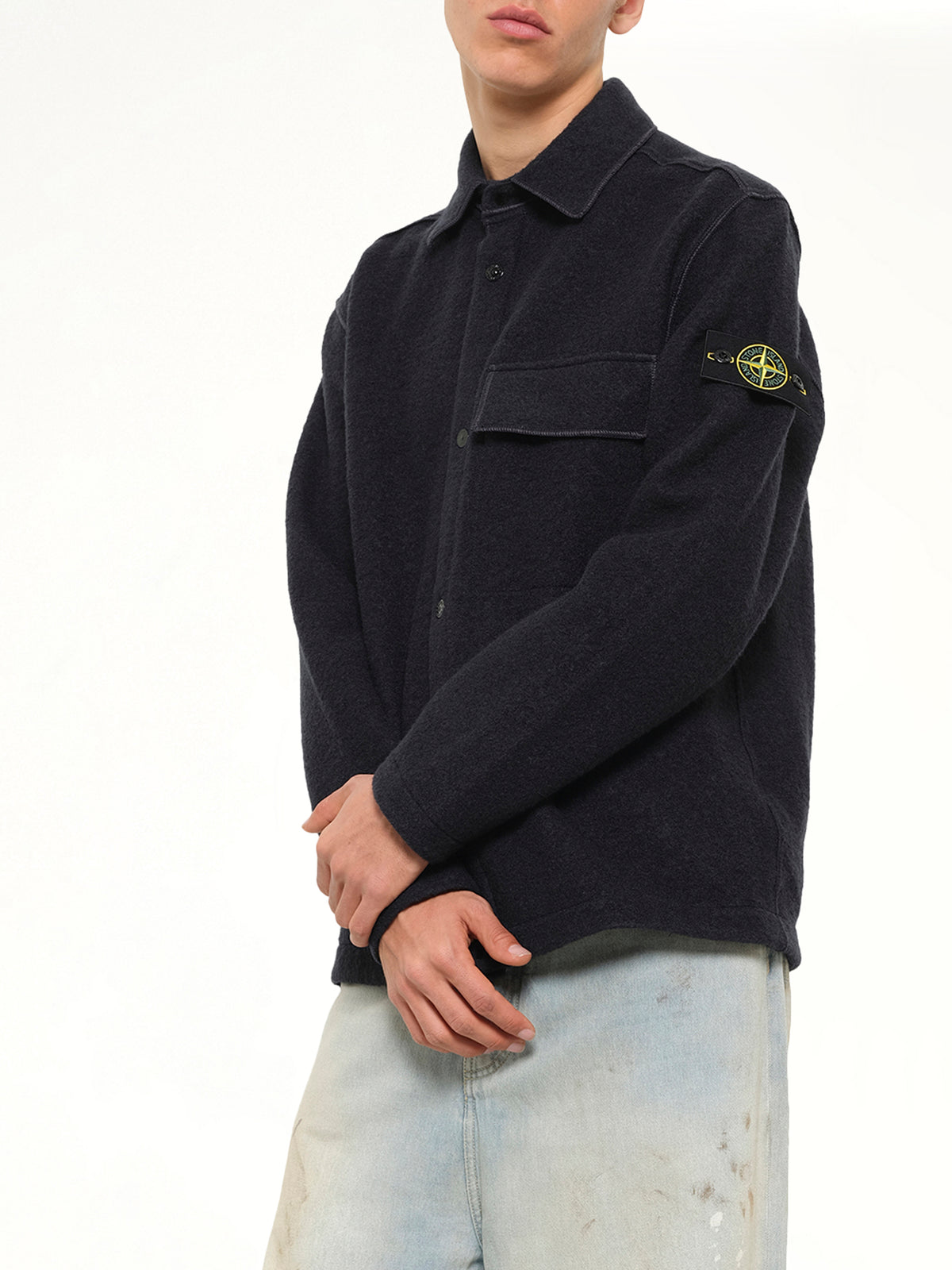 1200034 Wool Boucle Shirt in Navy Blue