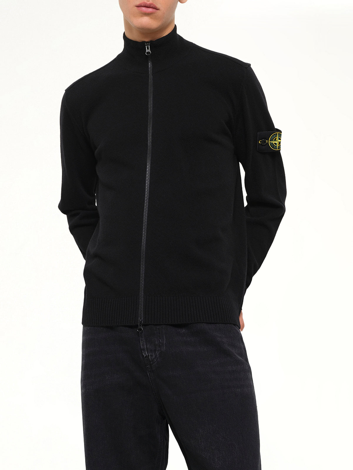 5100023 Light RWS Geelong Wool Zip-Up Cardigan in Black