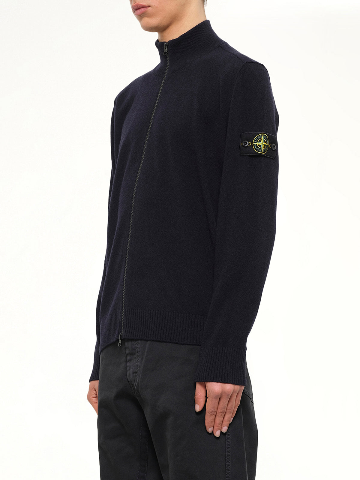 5100023 Light RWS Geelong Wool Zip-Up Cardigan in Navy Blue