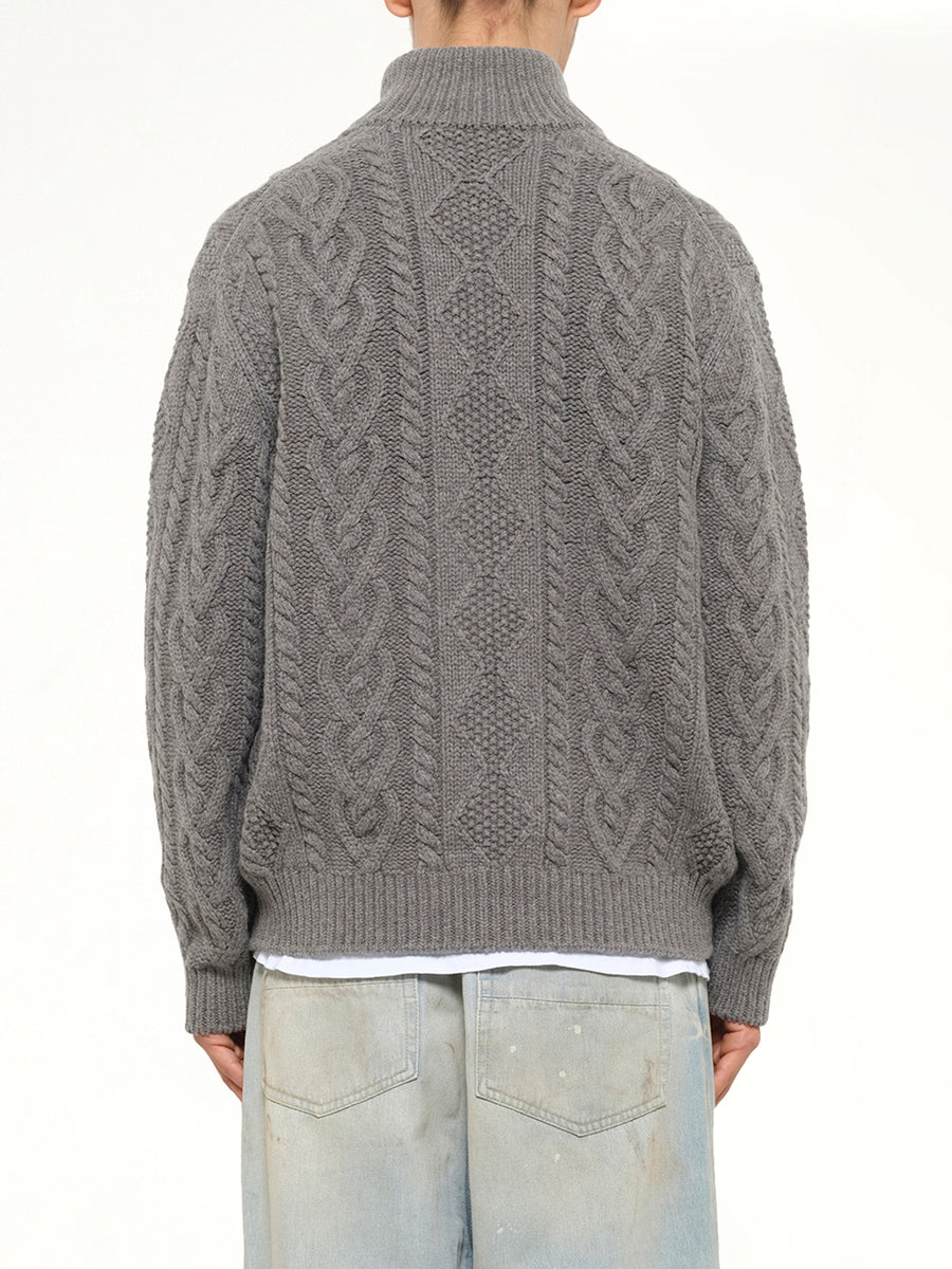 Cable Knit Zip Up in Grey Heather