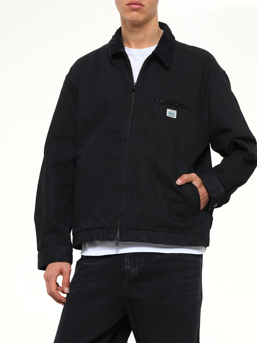 Garment Dyed Zip Up Jacket in Black