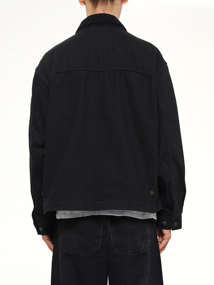 Garment Dyed Zip Up Jacket in Black
