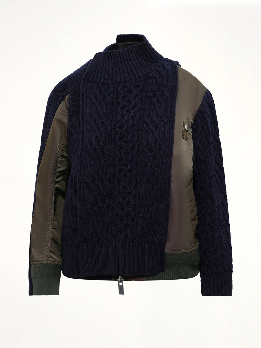 Nylon Twill x Wool Knit Blouson in Navy/Dark Khaki