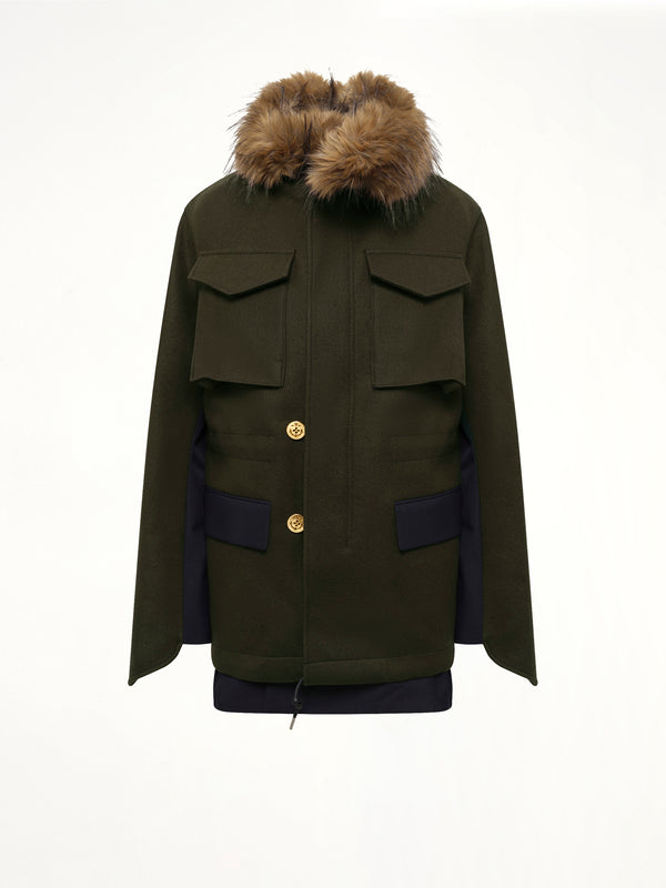Wool Melton x Suiting Jacket in Khaki/Navy