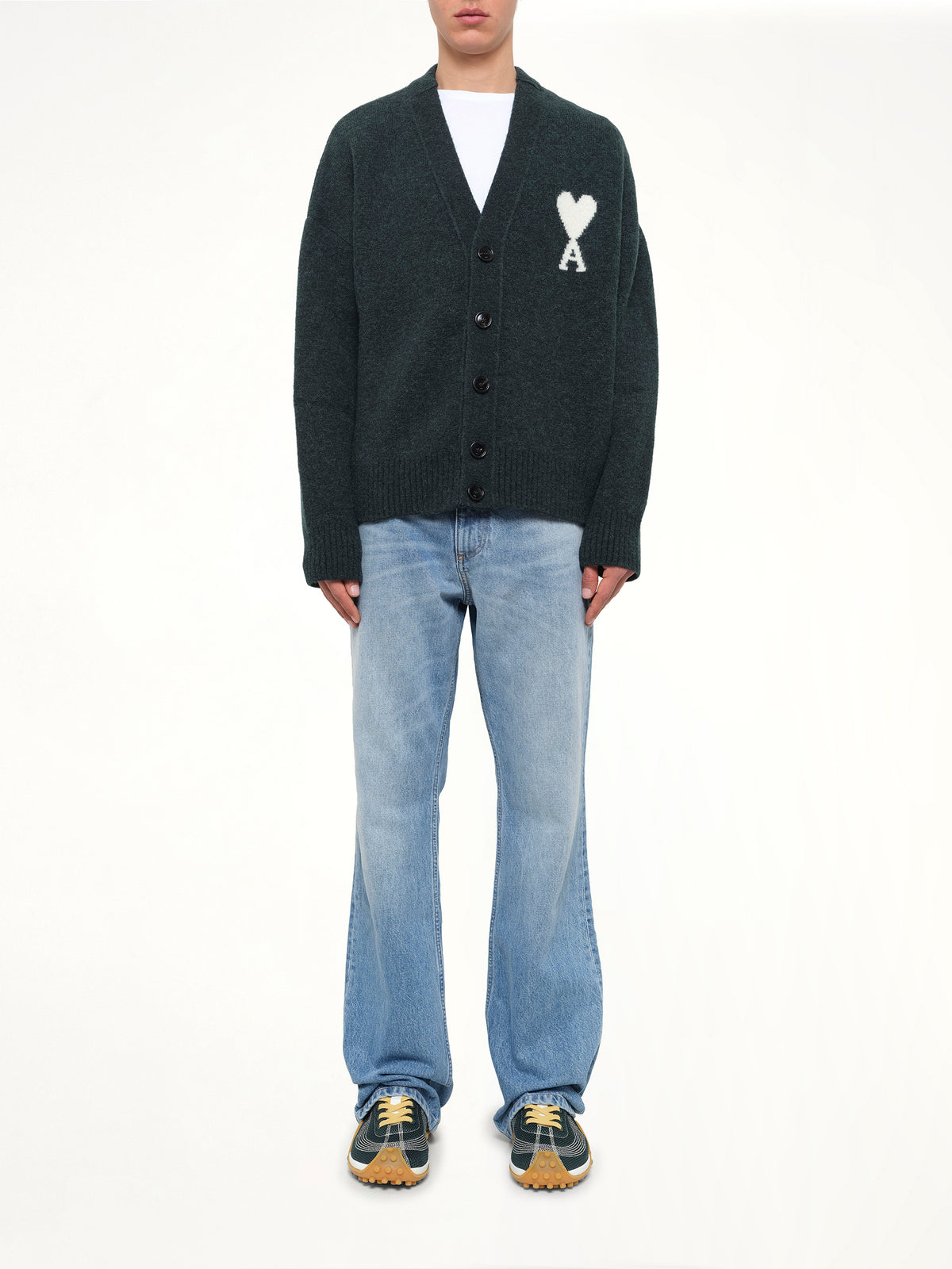 Ami De Coeur V Neck Cardigan in Green