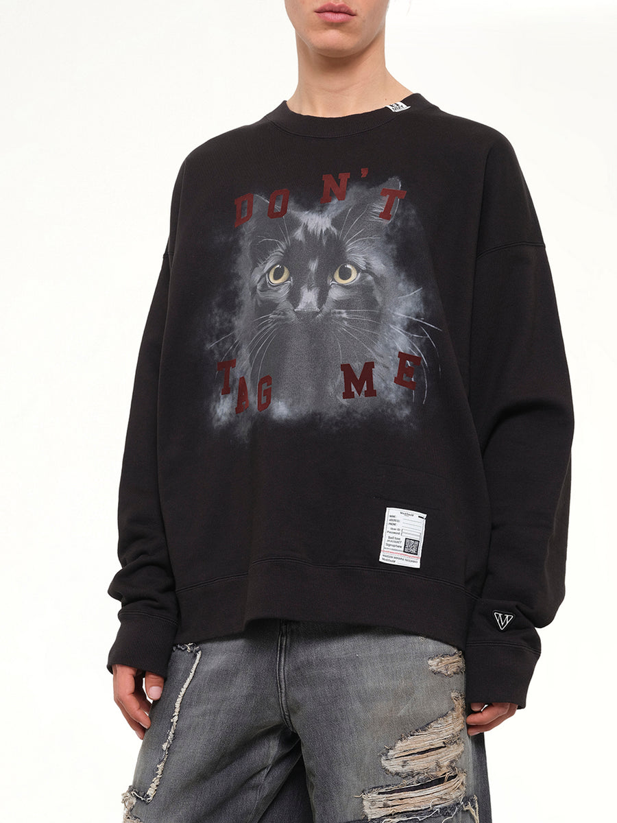 Cat Printed Sweatshirt in Black