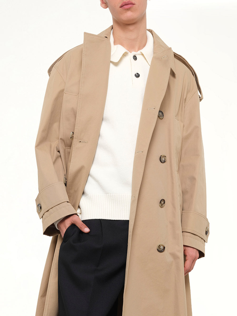 Cotton Gabardine Trench Coat in Beige