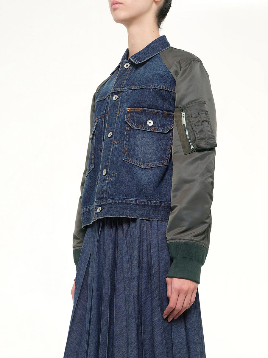 Denim Blouson in Blue/Dark Khaki