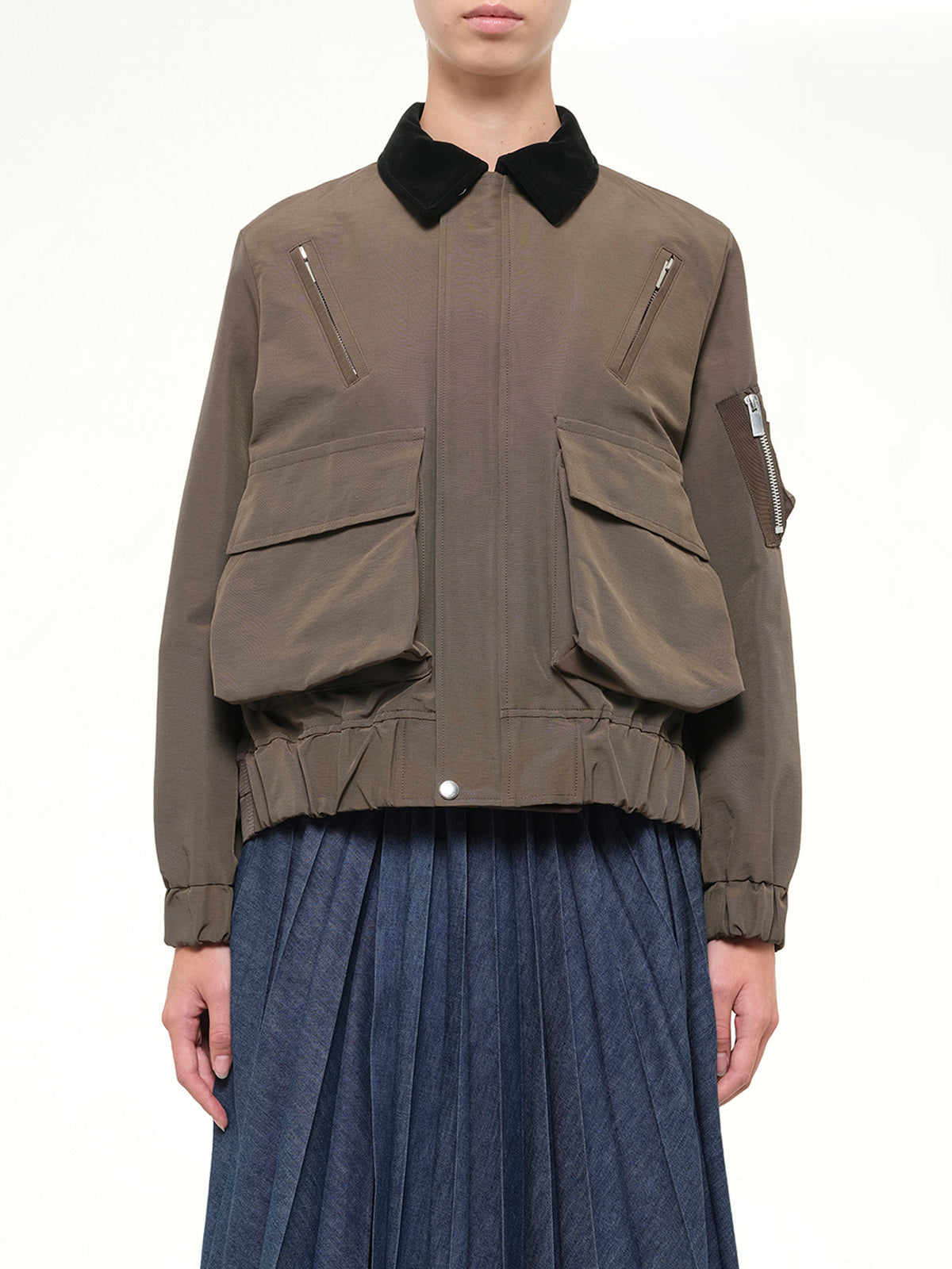 Grosgrain Bonding Blouson in Brown/Dark Khaki