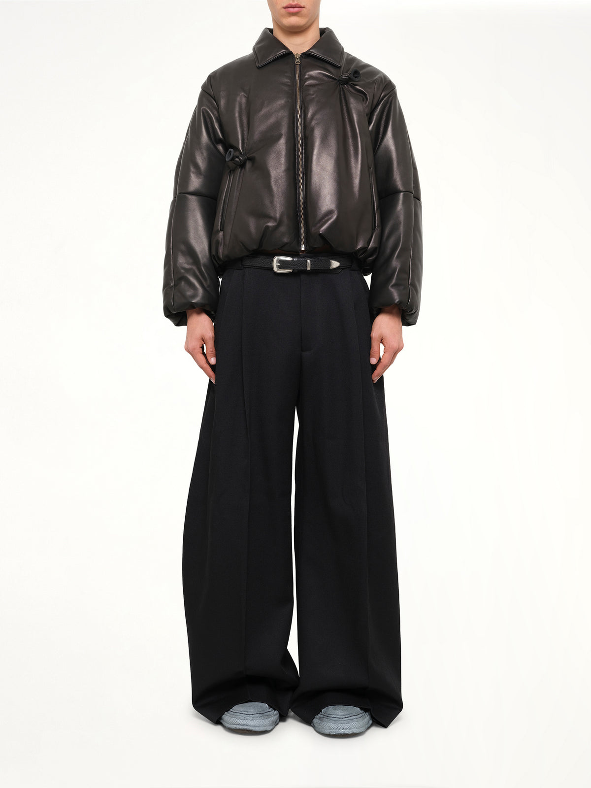 Inflated Balloon Leather Jacket in Black