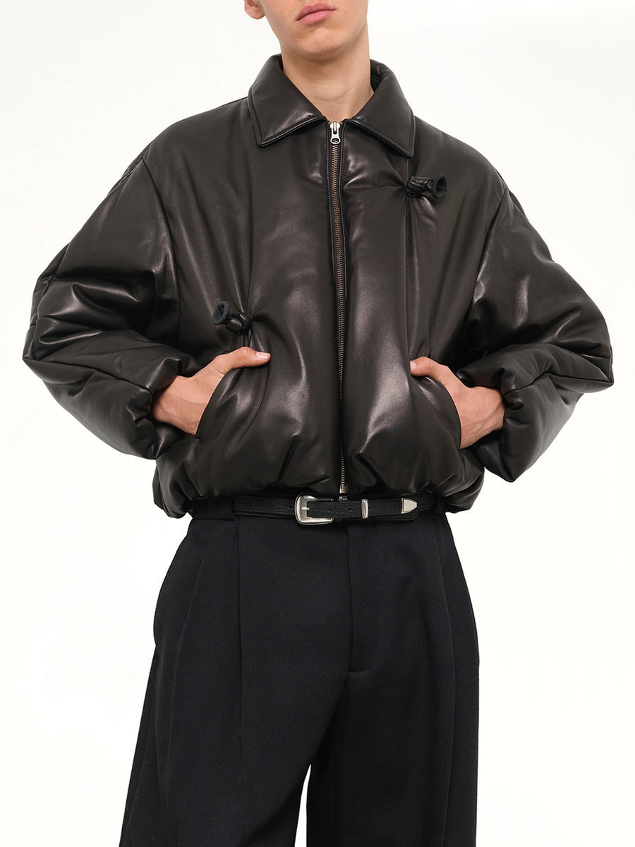 Inflated Balloon Leather Jacket in Black