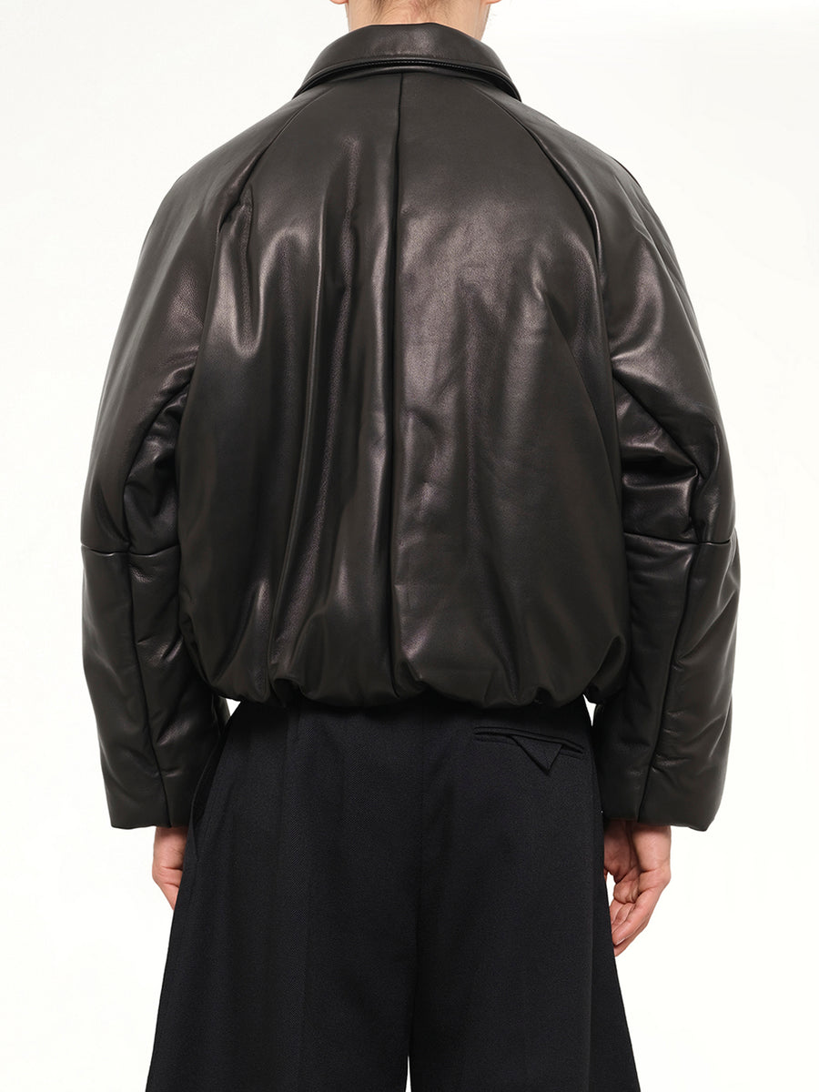 Inflated Balloon Leather Jacket in Black