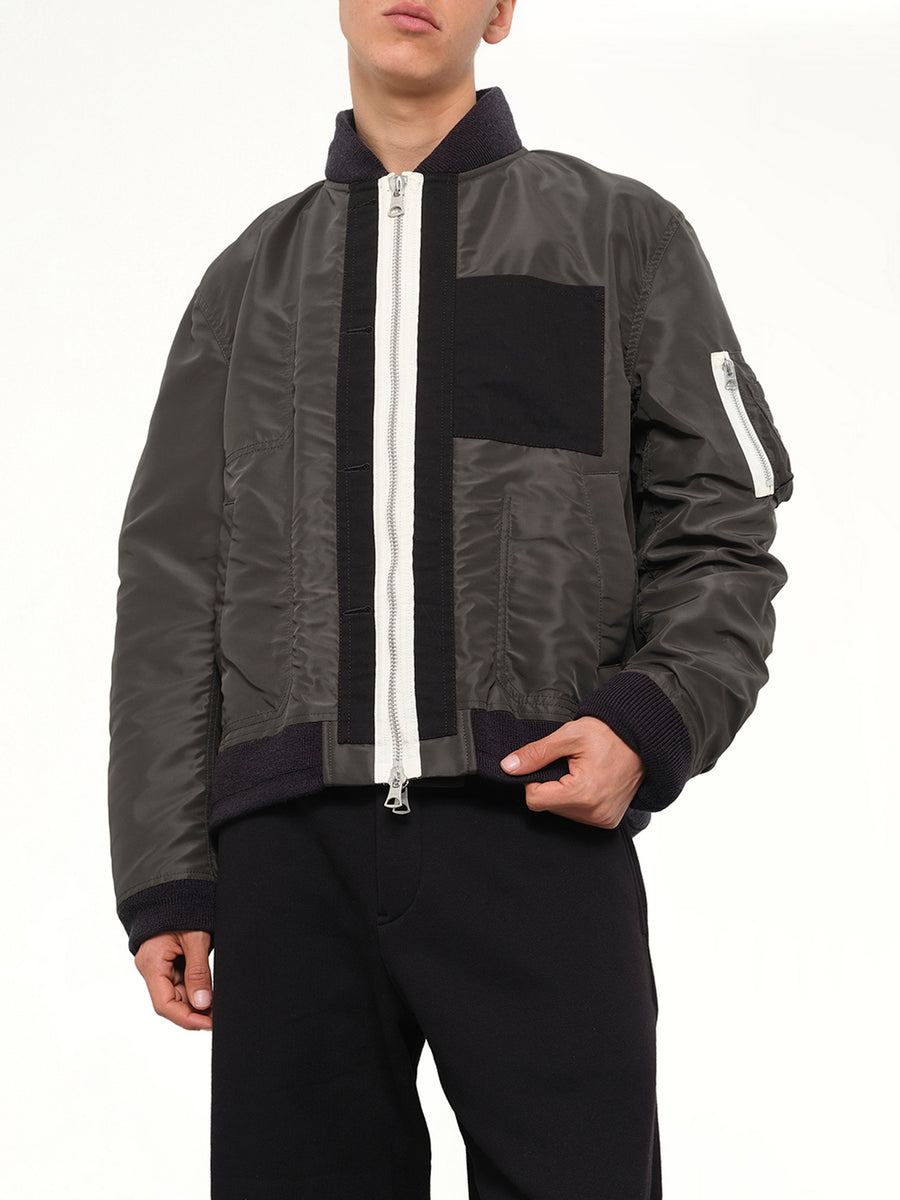 Nylon Twill x Rip Stop Reversible Blouson in Black/Dark Khaki