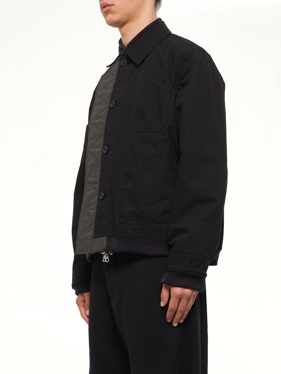 Nylon Twill x Rip Stop Reversible Blouson in Black/Dark Khaki