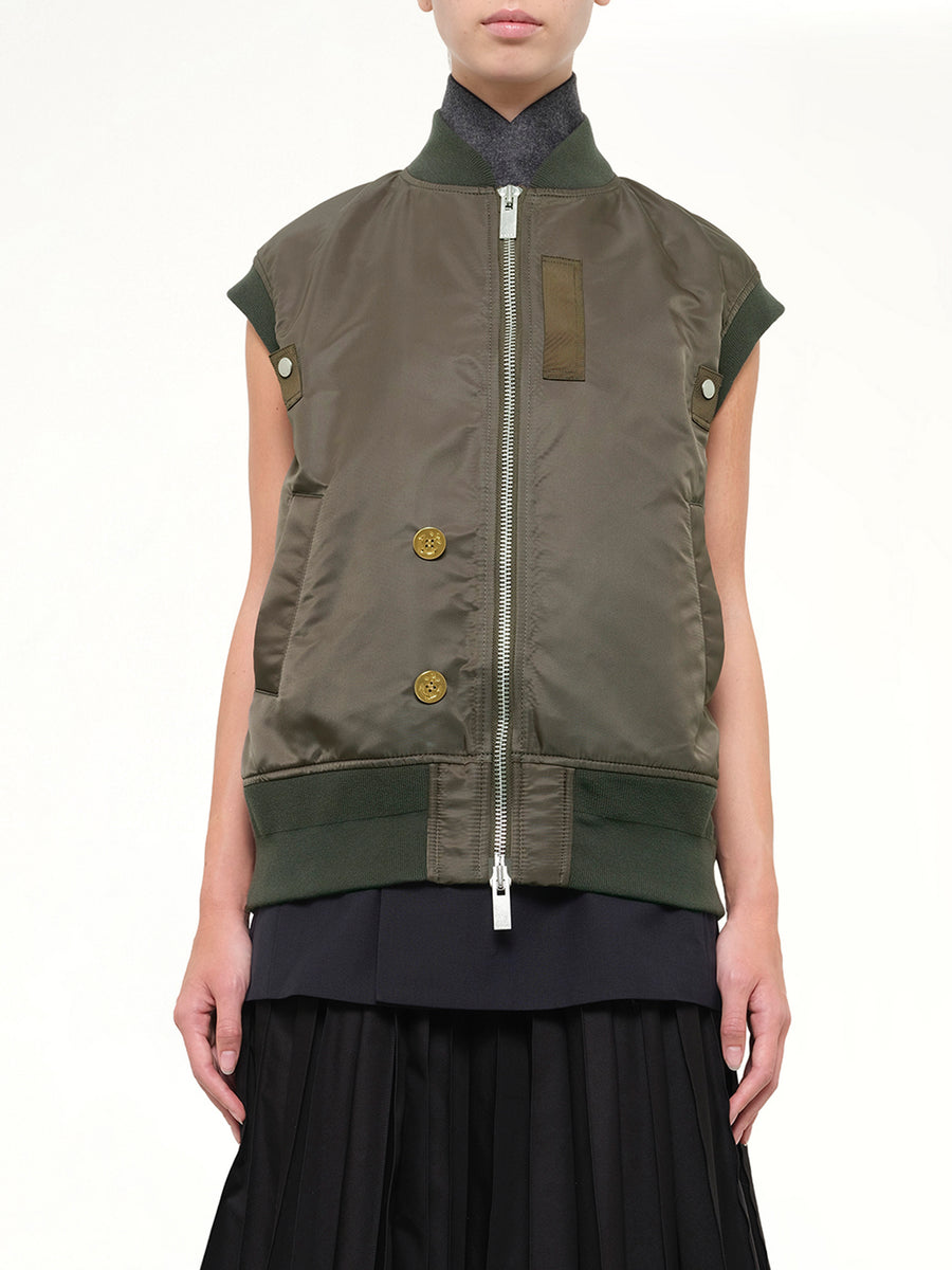 Nylon Twill x Suiting Vest in Navy/Dark Khaki