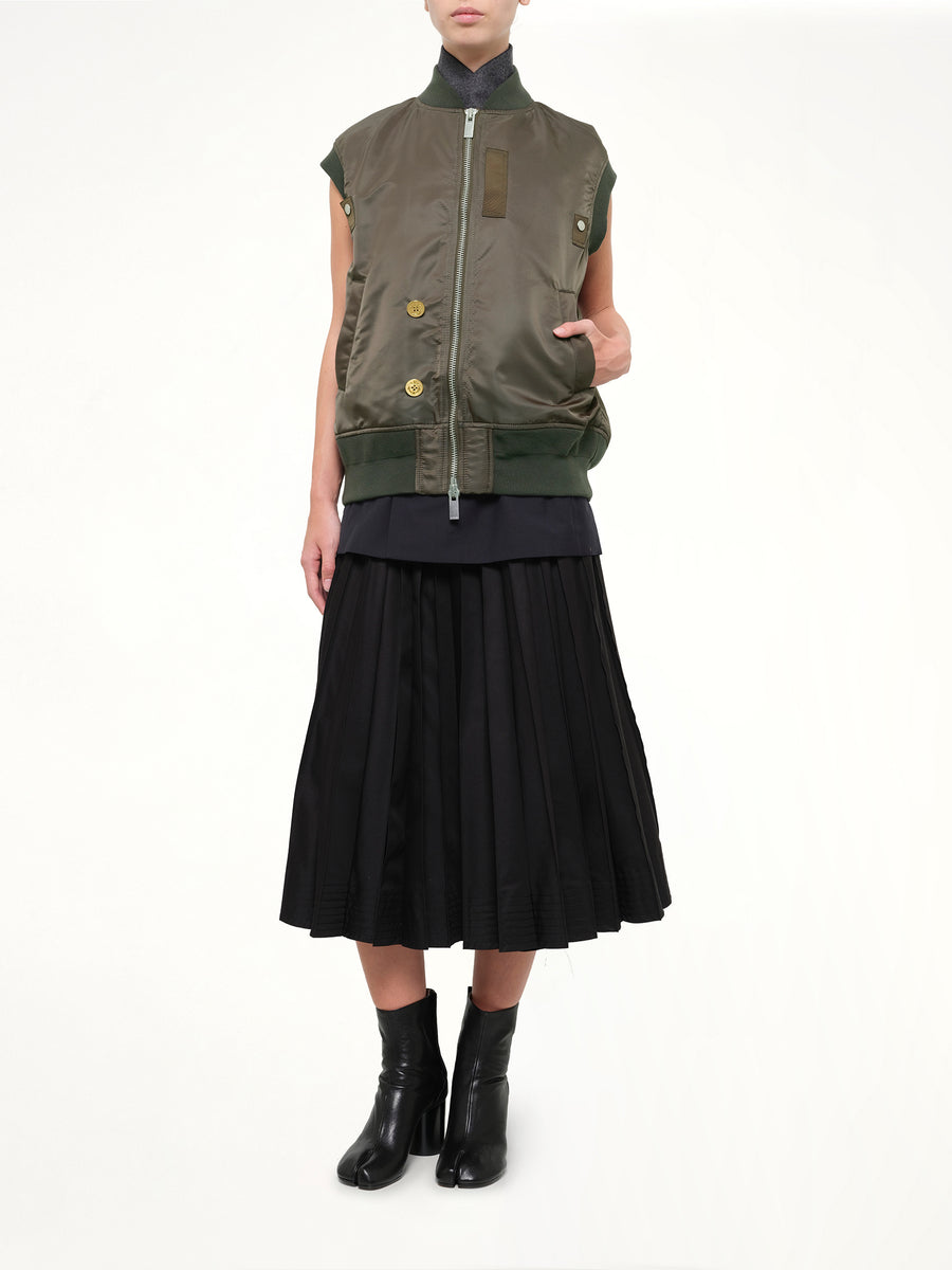 Nylon Twill x Suiting Vest in Navy/Dark Khaki