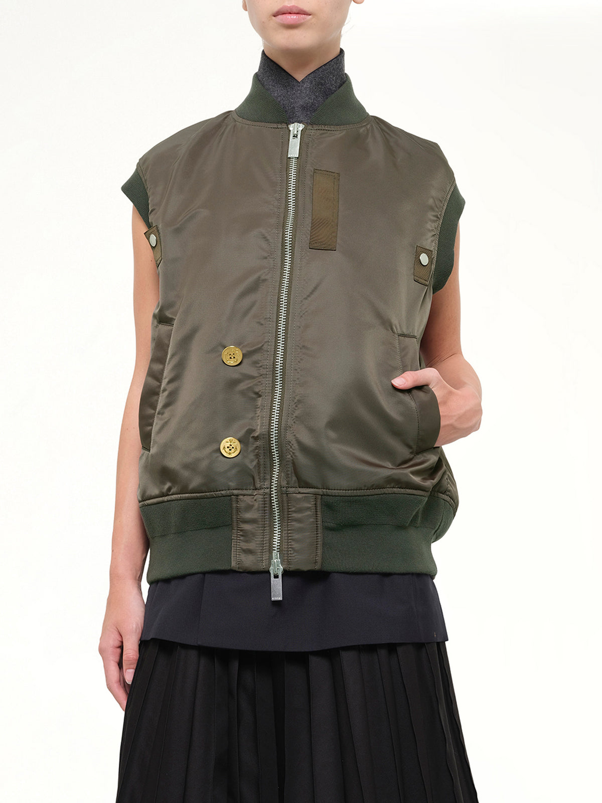 Nylon Twill x Suiting Vest in Navy/Dark Khaki
