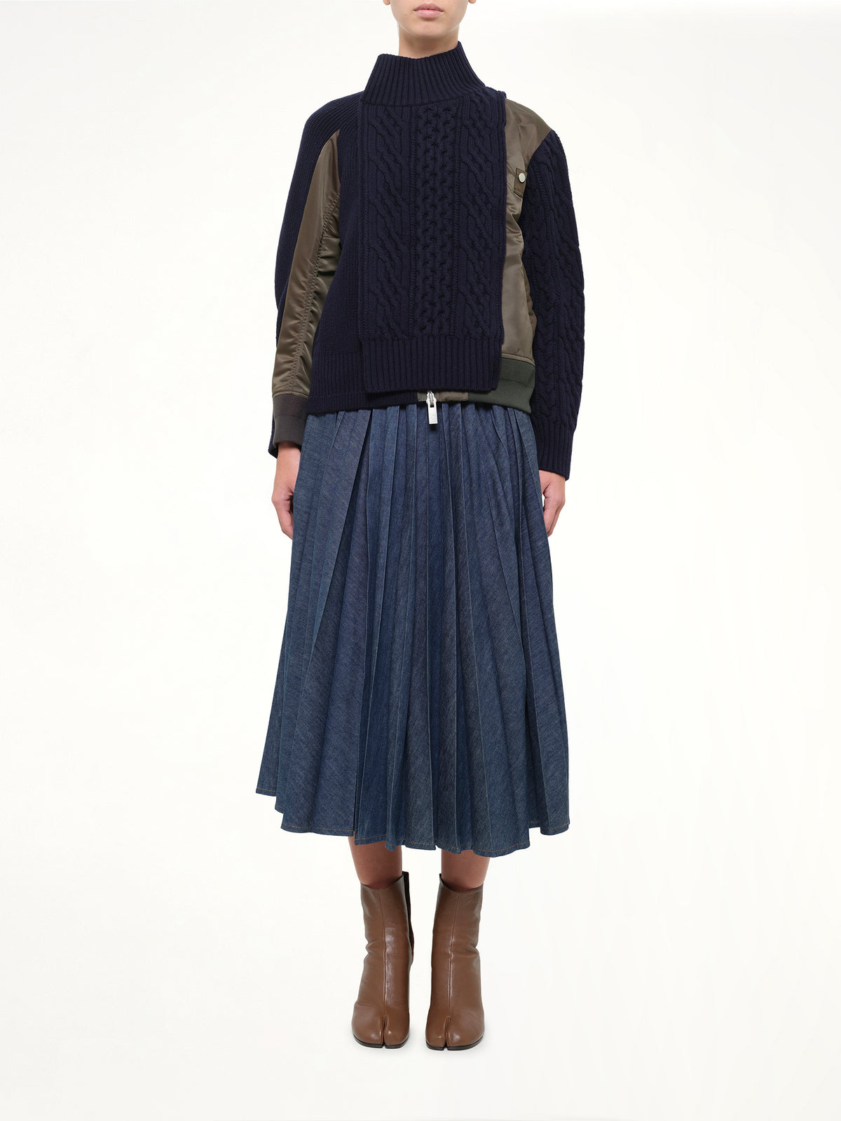 Nylon Twill x Wool Knit Blouson in Navy/Dark Khaki