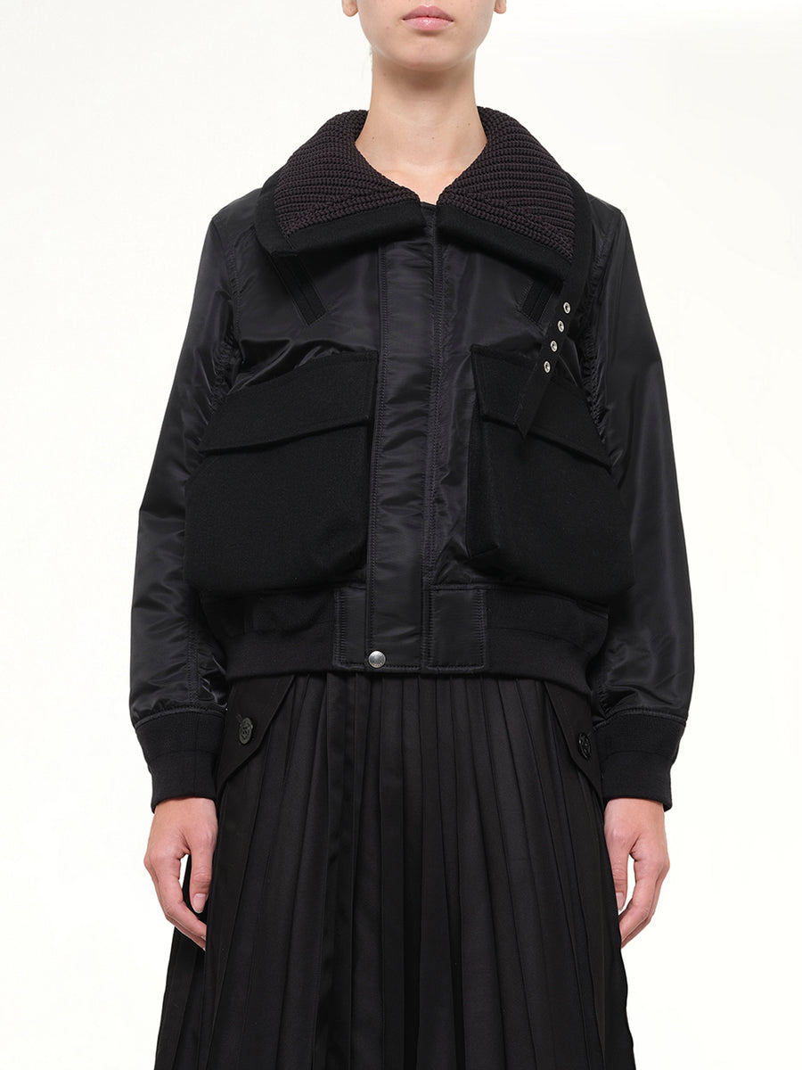 Runway Nylon Twill x Wool Melton Blouson in Black