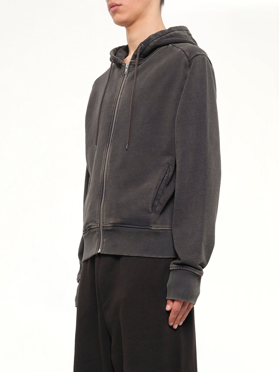 Slim Zip Up in Washed Black