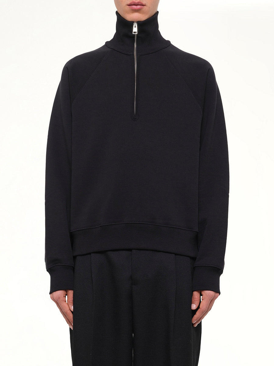 Embossed Ami De Coeur Zipped Sweatshirt in Black