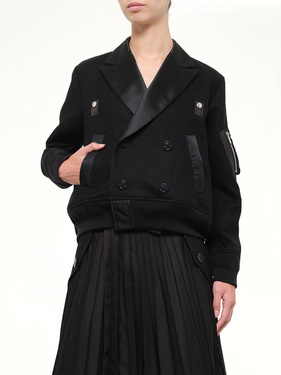 Wool Flannel x Nylon Twill Jacket in Black