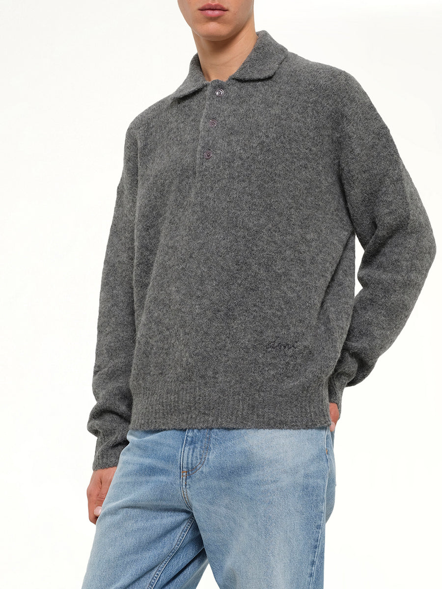 Ami Polo Sweater in Charcoal Grey