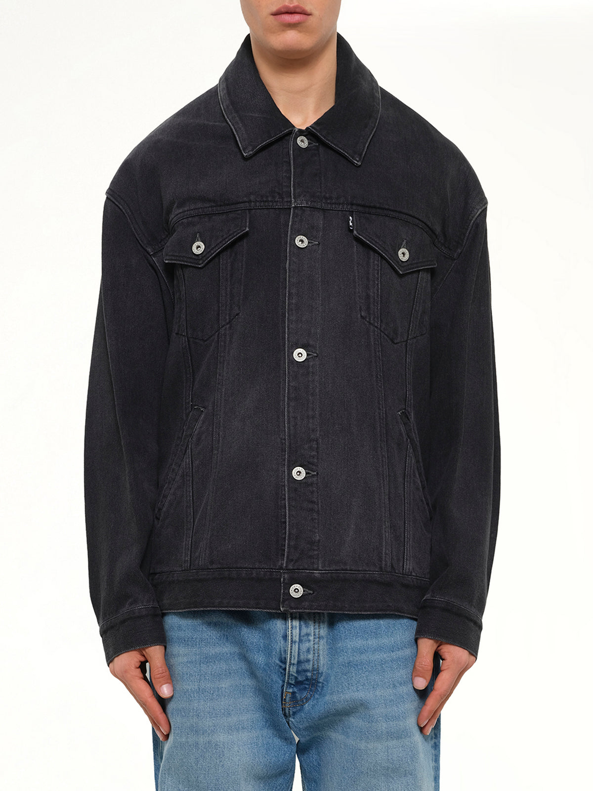 Head Drop Denim Jacket in Black