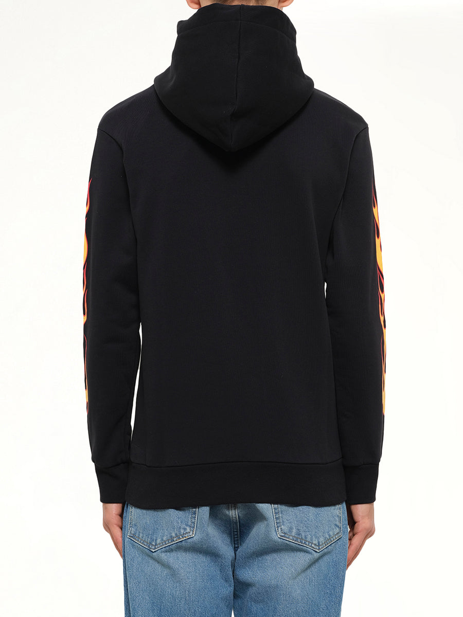 Printed Palms and Flames Hoodie in Black