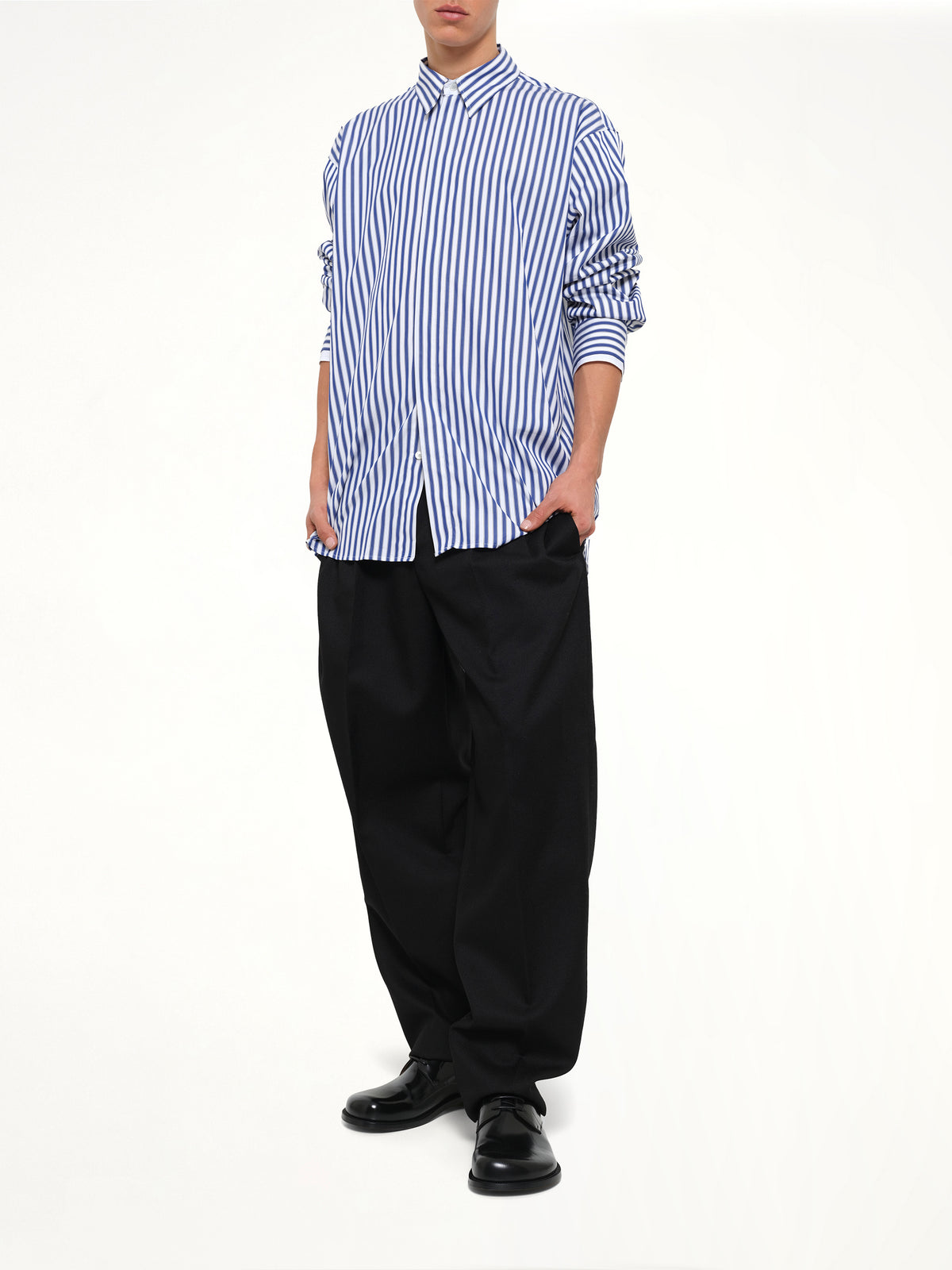 Double Sleeves Large Fit Shirt in Blue Stripe