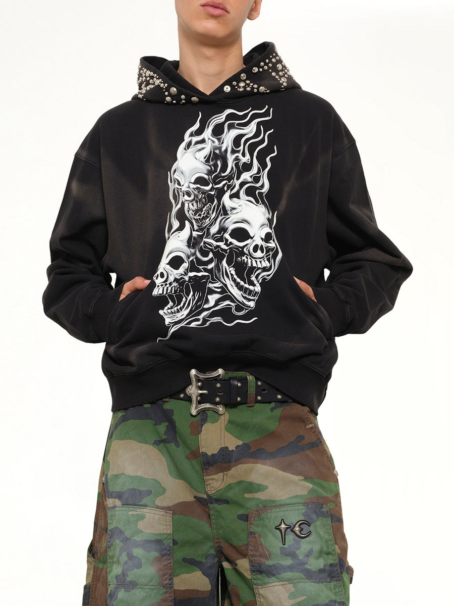 Hotheaded Riding Skull Hoodie in Black