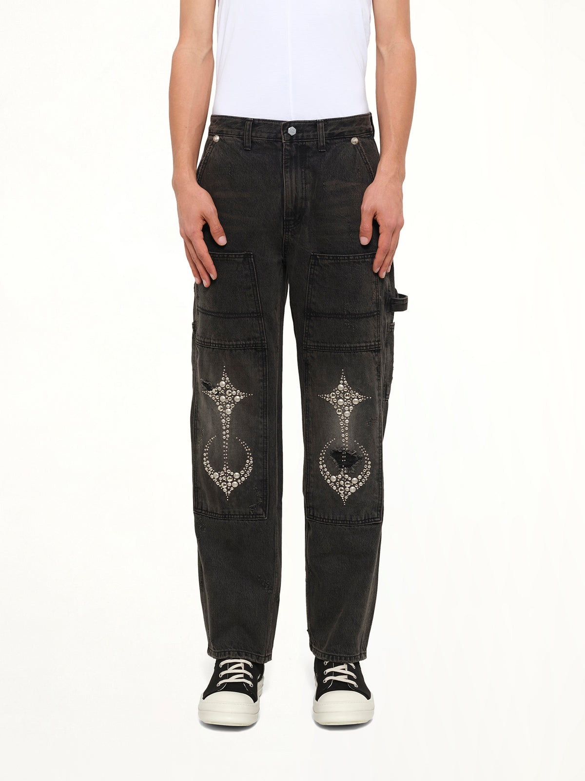 Studded Knee Carpenter Pants in Black