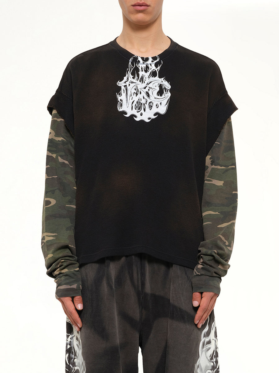 TC Hellfire Layered T-Shirt in Camo/Black