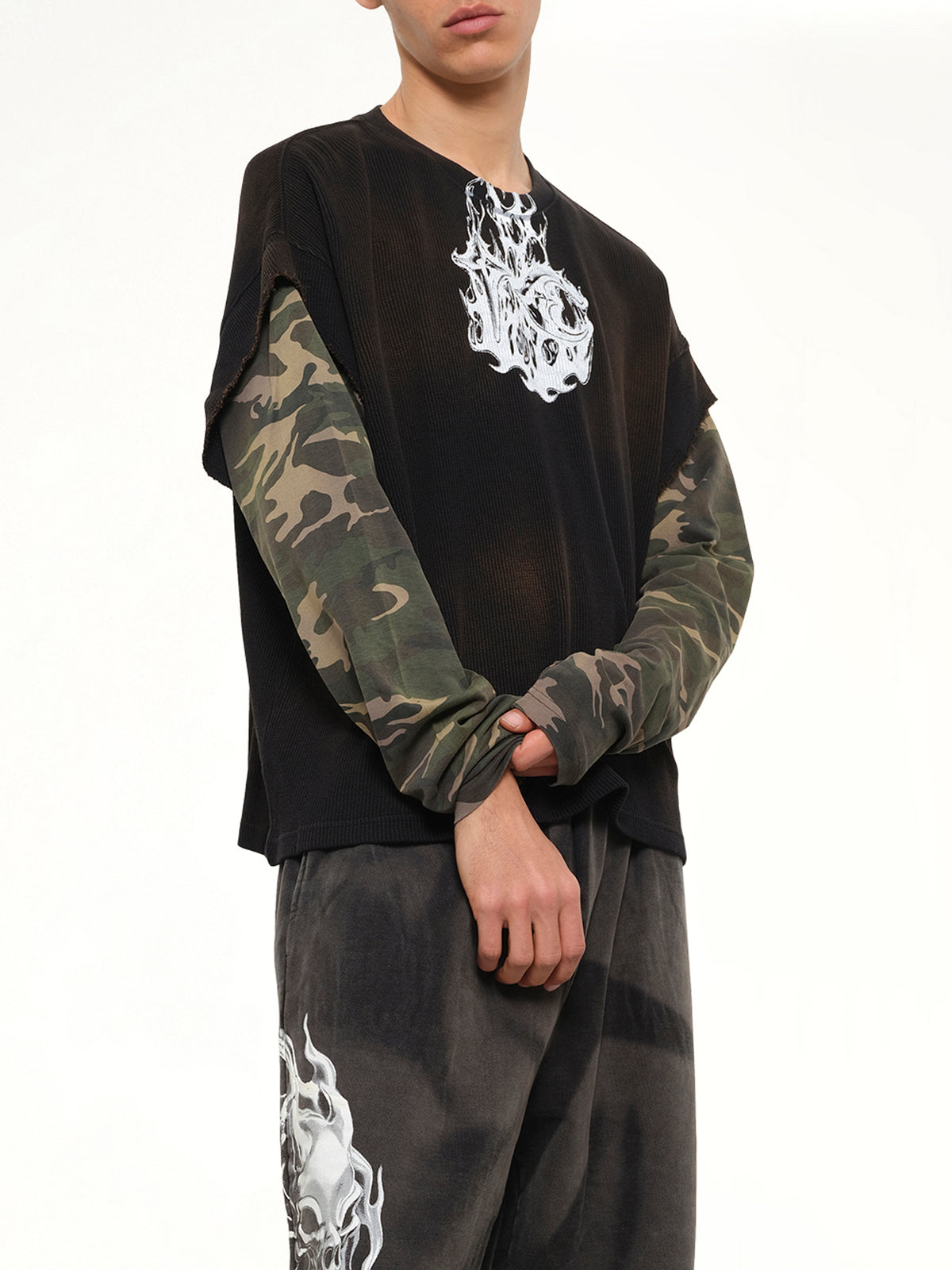 TC Hellfire Layered T-Shirt in Camo/Black